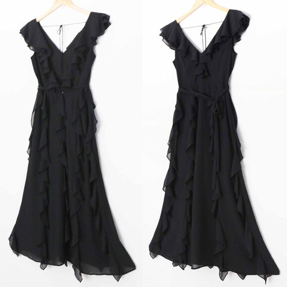 Bardot Emily Frill Maxi Dress with Ruffle Overlay 4 XS Black Dark Romantic $129 - Picture 3 of 16